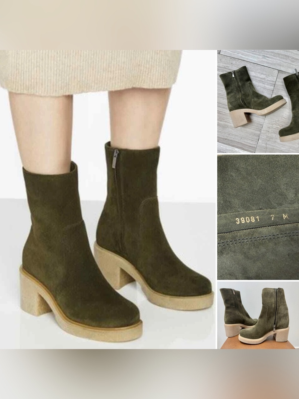 La CANADIENNE Olive Suede Block Heel Ankle Boots